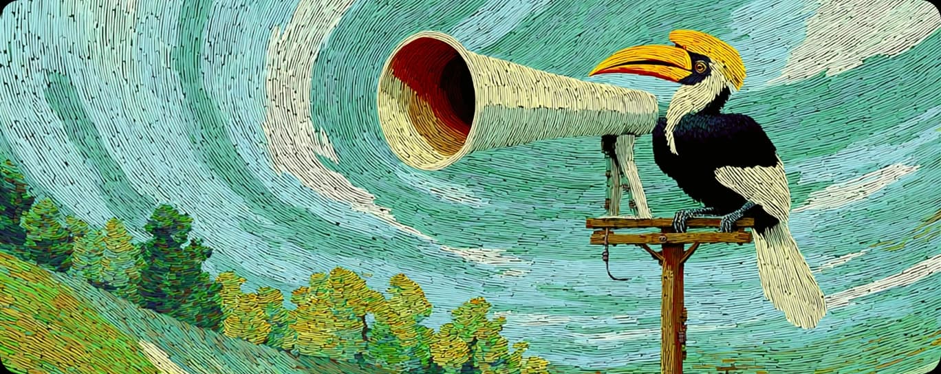 A surreal artwork of a person sitting outdoors, dressed in clothes made entirely of newspaper. Their head is also wrapped in newspaper, while they read from a newspaper in their hands. The background is textured with swirling green patterns resembling foliage.